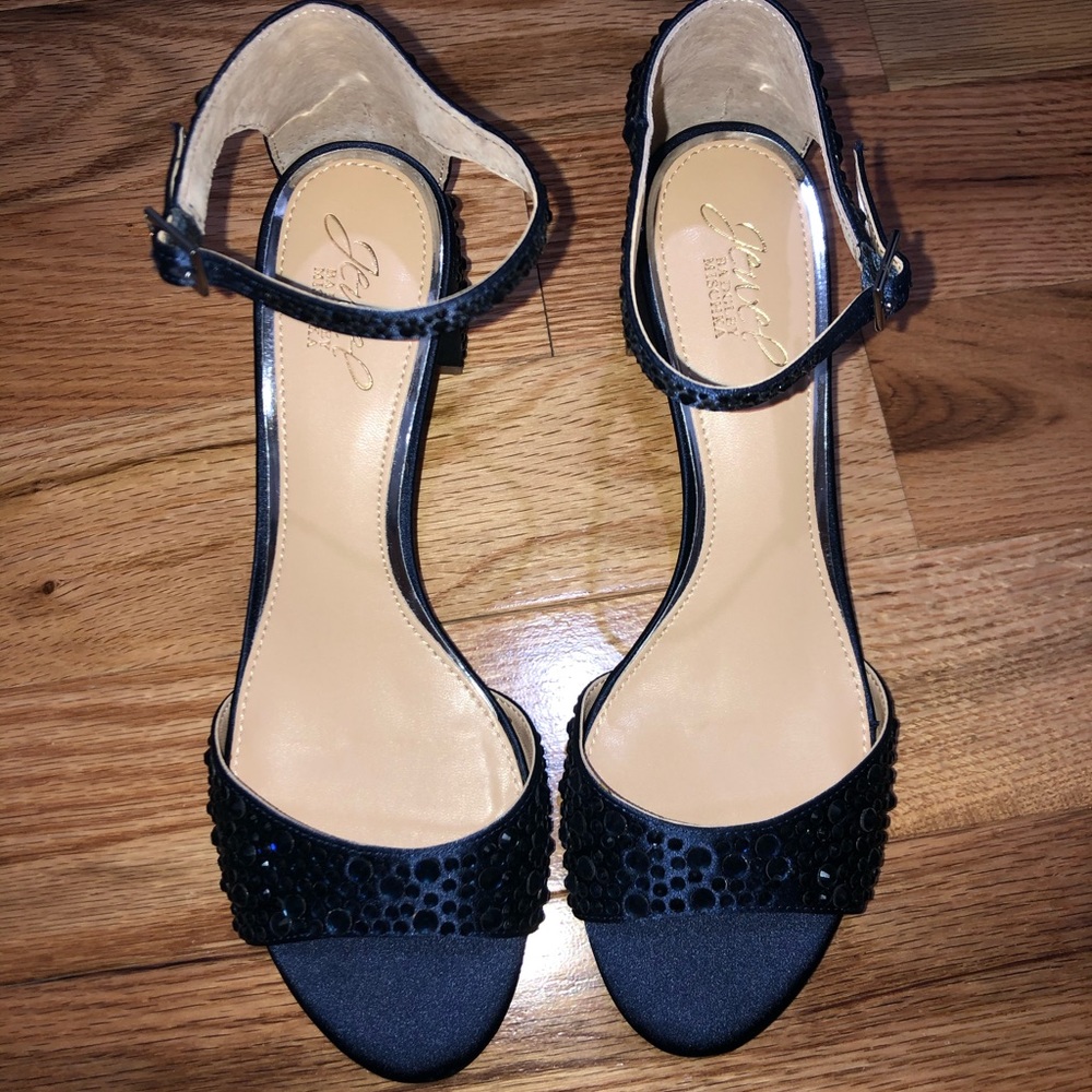 Block heel jeweled pumps